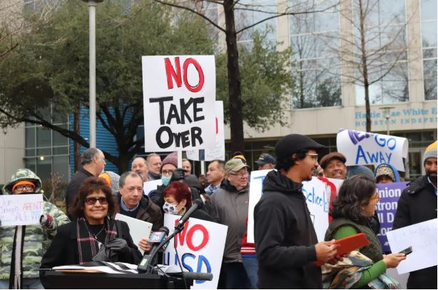 Protest around the state takeover of Houston Independent School District
Dominic Anthony Walsh / Houston Public Media
