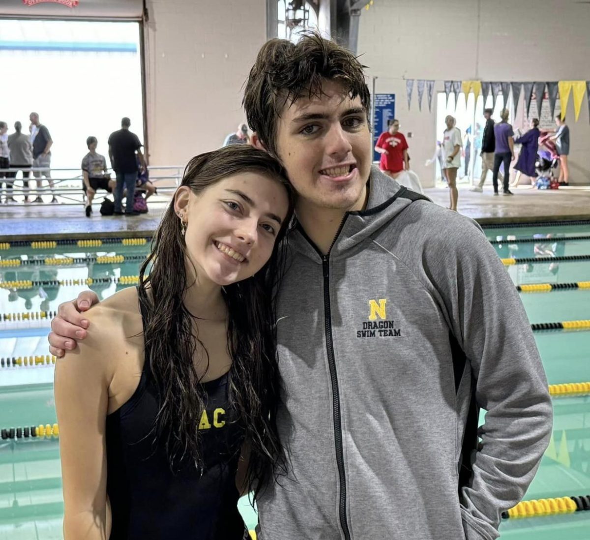 Hailey Shadow and Sebastian Cortes after being named 'Swimmer of the Meet' at the Lufkin Invitational on November 4.