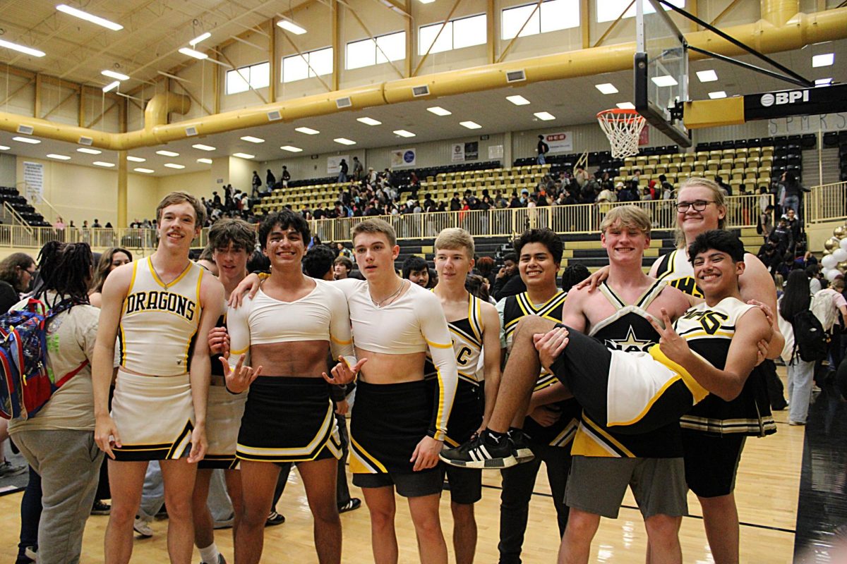 Seniors enjoy the last pep rally of the 2024 Football season with a coed dance routine.